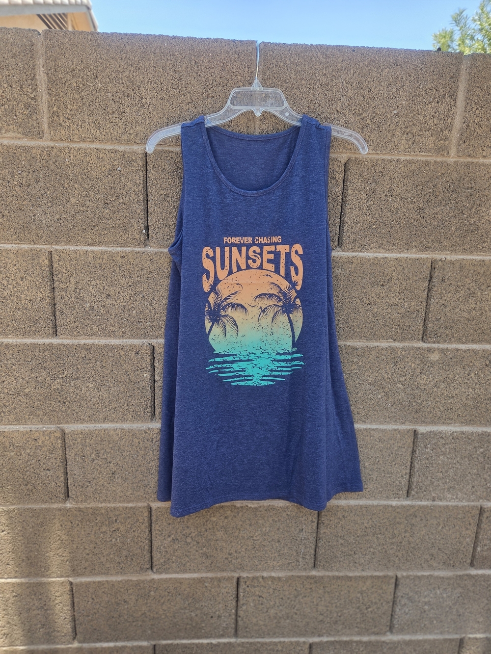 Graphic Navy Tank Dress Forever Chasing Sunsets